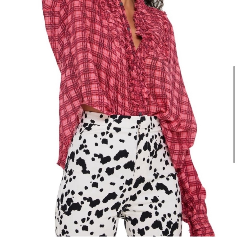 NWOT Free People Plaid Miles Tuxedo Blouse